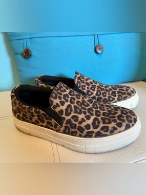 Soda Leopard Print Slip-On Flats in Brown and Black